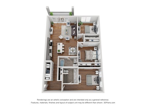 Floor plan for 3 beds, 2 baths, 1323 sqft